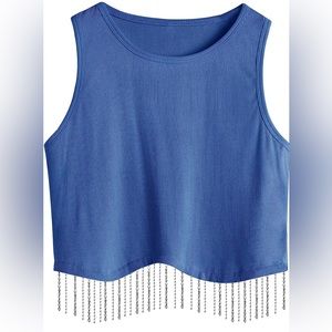 Womens Nashville Sparkly Rhinestone Fringe Sleeveless Crop